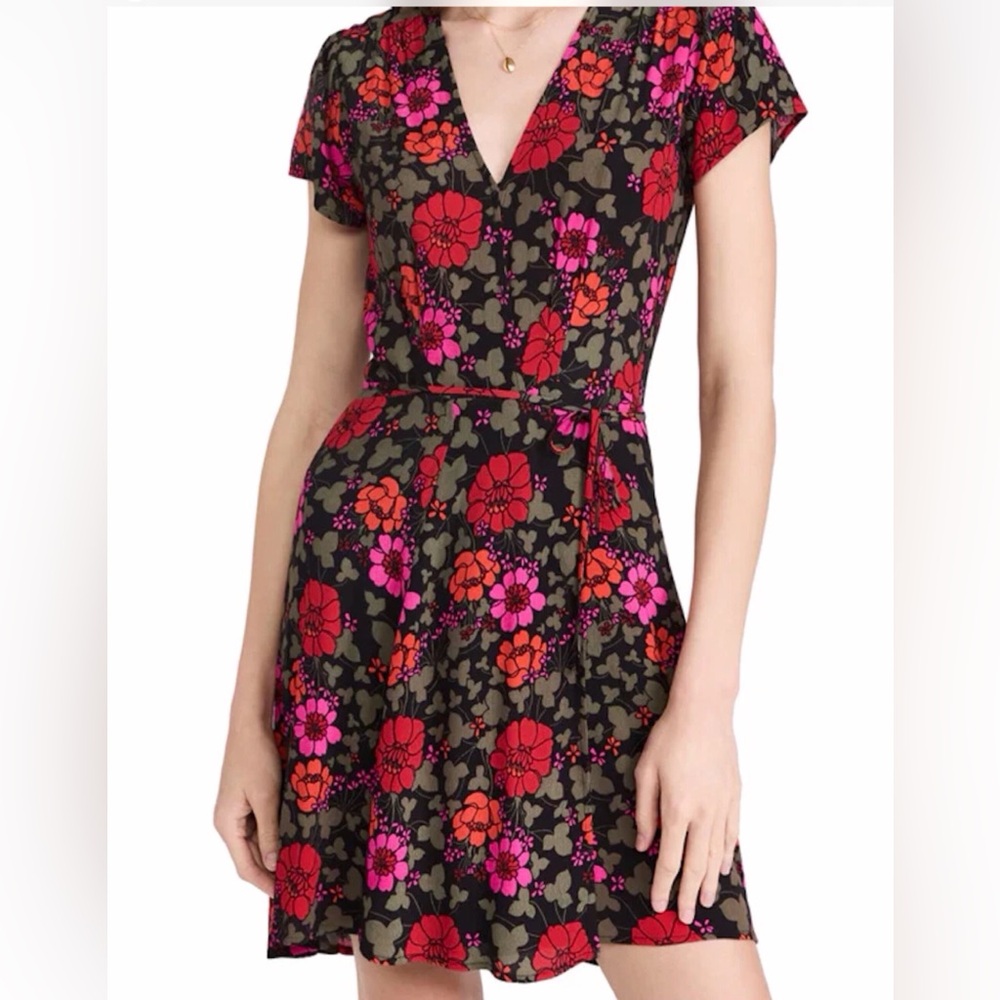 Rollas Womens Cleo Rambling Floral True Wrap Mini Dress Short Sleeve V-Neck